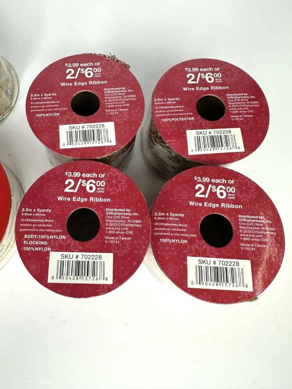 Holiday Christmas Ribbon Lot of 6 Red Gold Silver Sparkling Crafts Decor NEW!